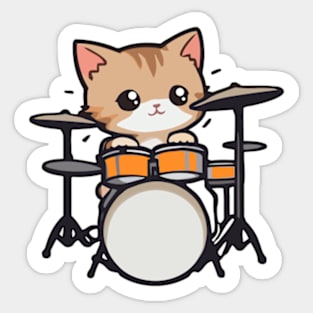 Cute Kitten Drummer for Feline Music Lovers Sticker